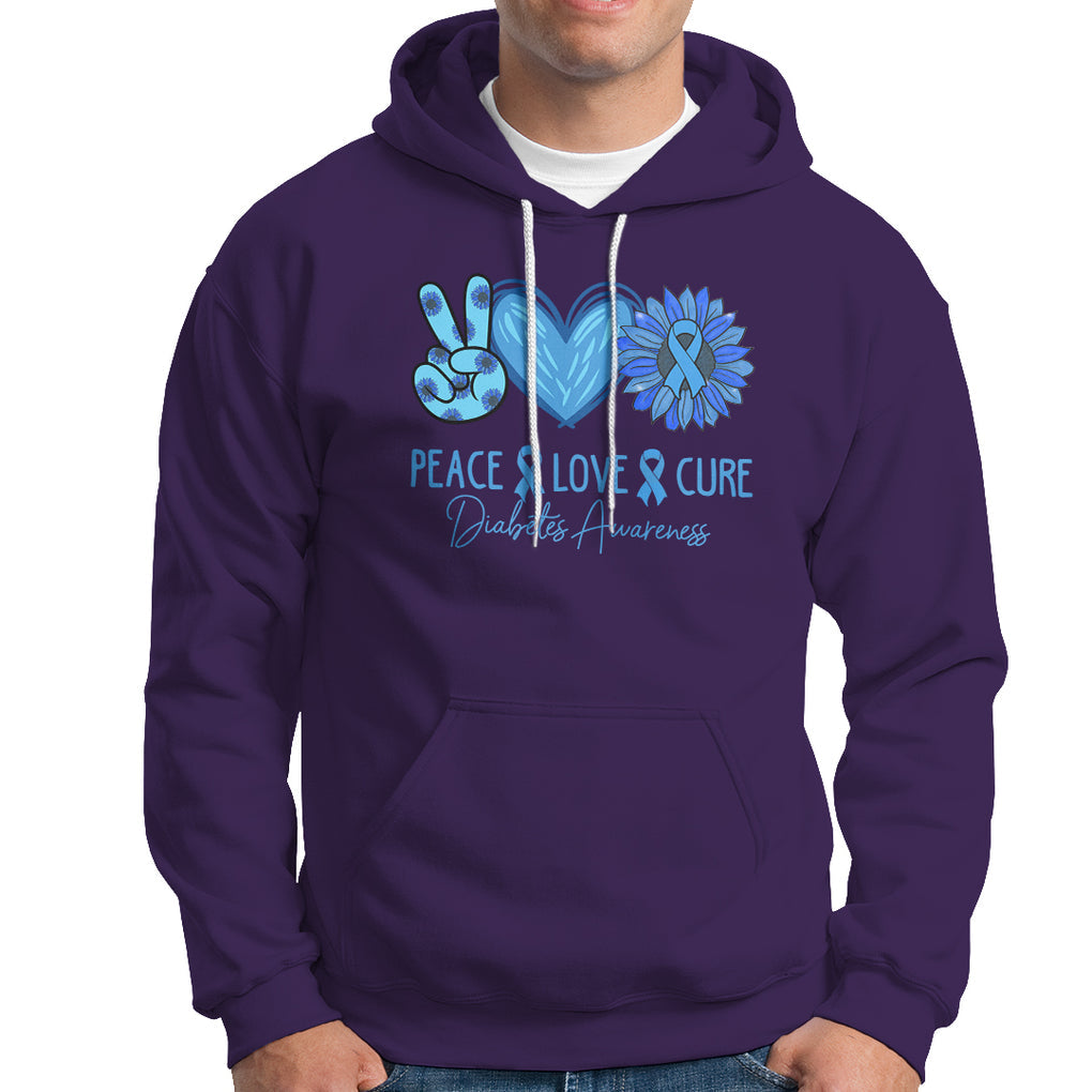 Peace Love Cure Blue Ribbon Sunflower Diabetes Awareness Hoodie TS02 Purple Printyourwear