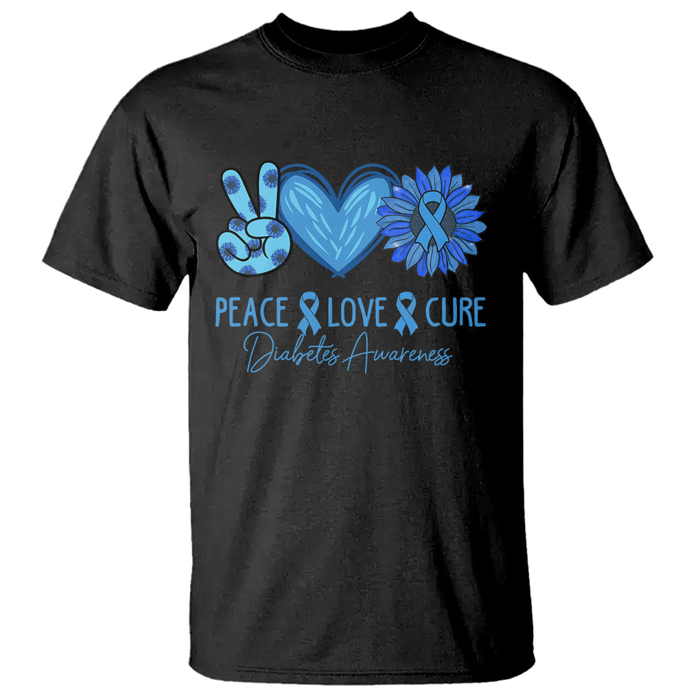 Peace Love Cure Blue Ribbon Sunflower Diabetes Awareness T Shirt TS02 Black Printyourwear