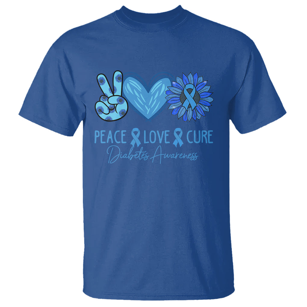 Peace Love Cure Blue Ribbon Sunflower Diabetes Awareness T Shirt TS02 Royal Blue Printyourwear