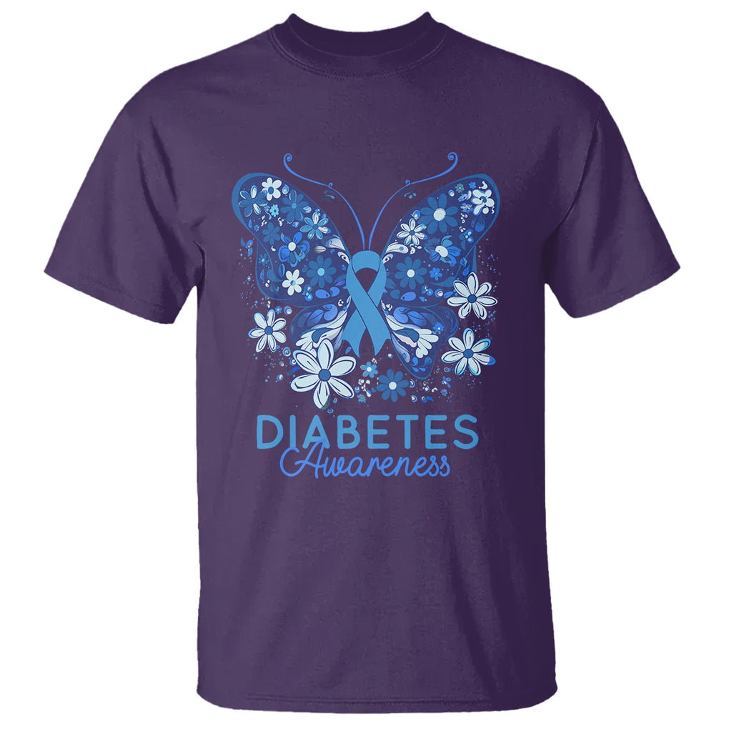 In November We Wear Blue Ribbon Butterfly Diabetes Awareness T Shirt TS02 Purple Printyourwear
