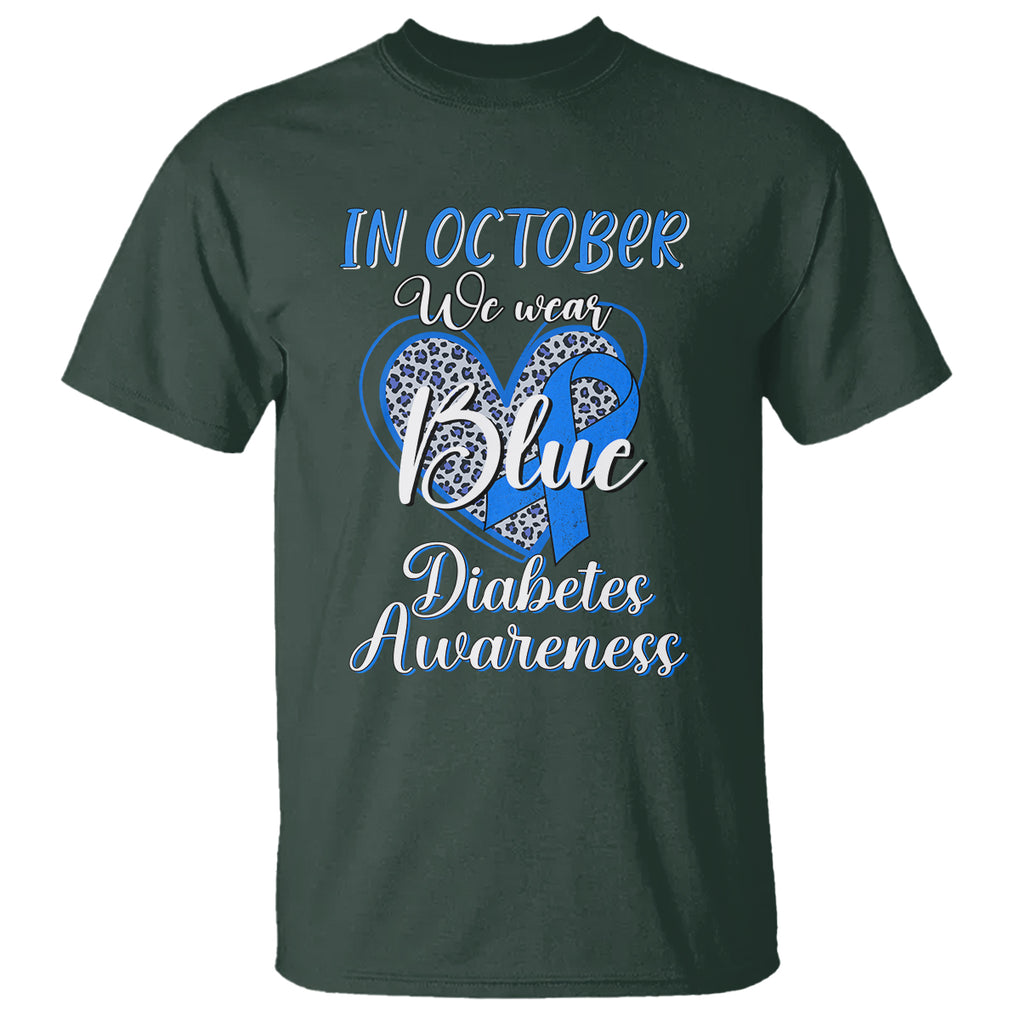 In October We Wear Blue Ribbon Heart Diabetes Awareness T Shirt TS02 Dark Forest Green Printyourwear