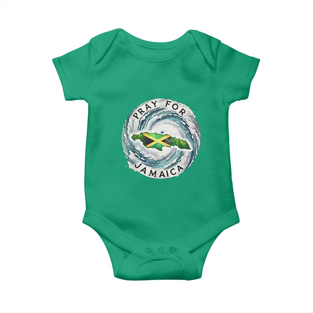 Pray For Jamaica Hurricane Support Baby Onesie Strong Island Map and Storm Graphic TS02 Irish Green Print Your Wear