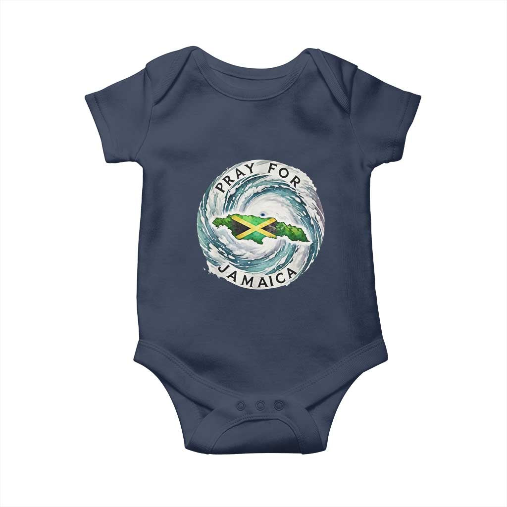 Pray For Jamaica Hurricane Support Baby Onesie Strong Island Map and Storm Graphic TS02 Navy Print Your Wear