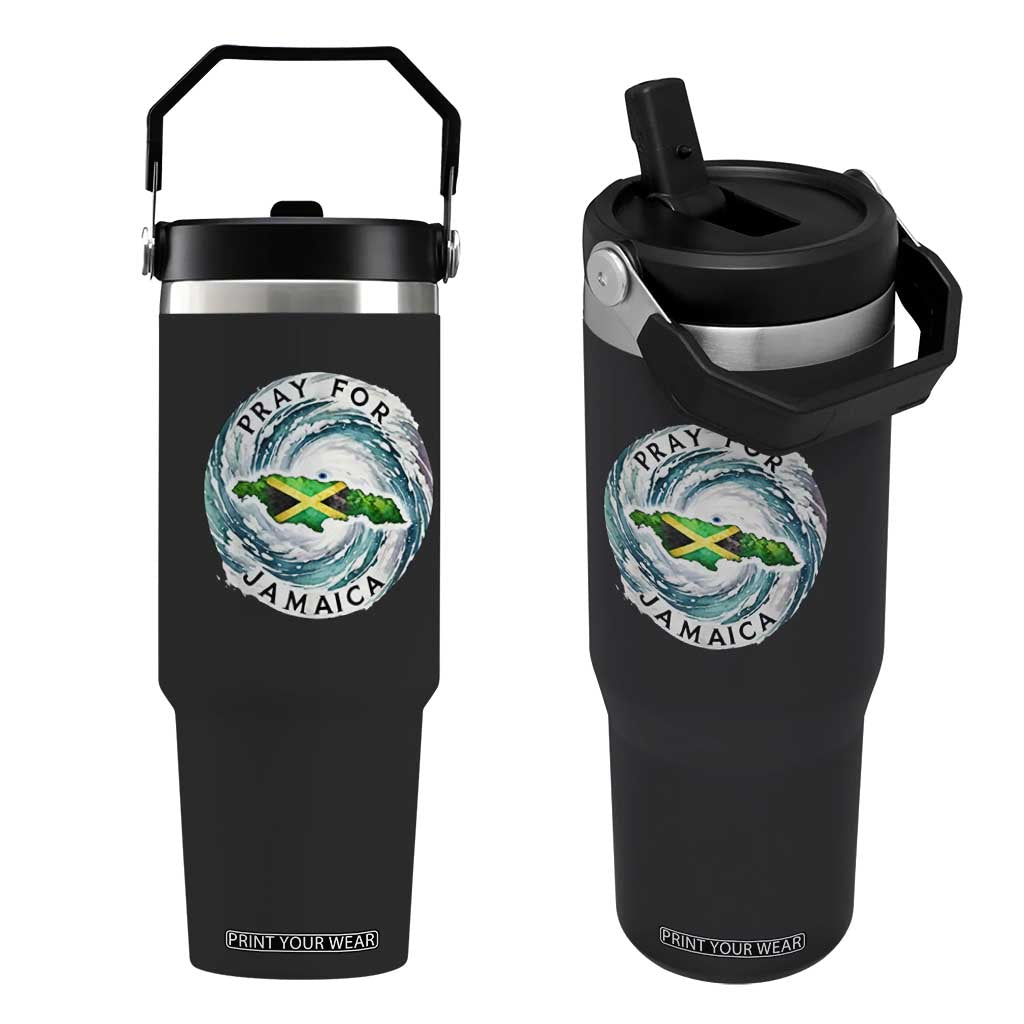 Pray For Jamaica Hurricane Support Flip Straw Tumbler Strong Island Map and Storm Graphic TS02 One Size: 30 oz Black Print Your Wear