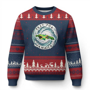 Pray For Jamaica Hurricane Support Ugly Christmas Sweater Strong Island Map and Storm Graphic TS02 Navy Red Print Your Wear