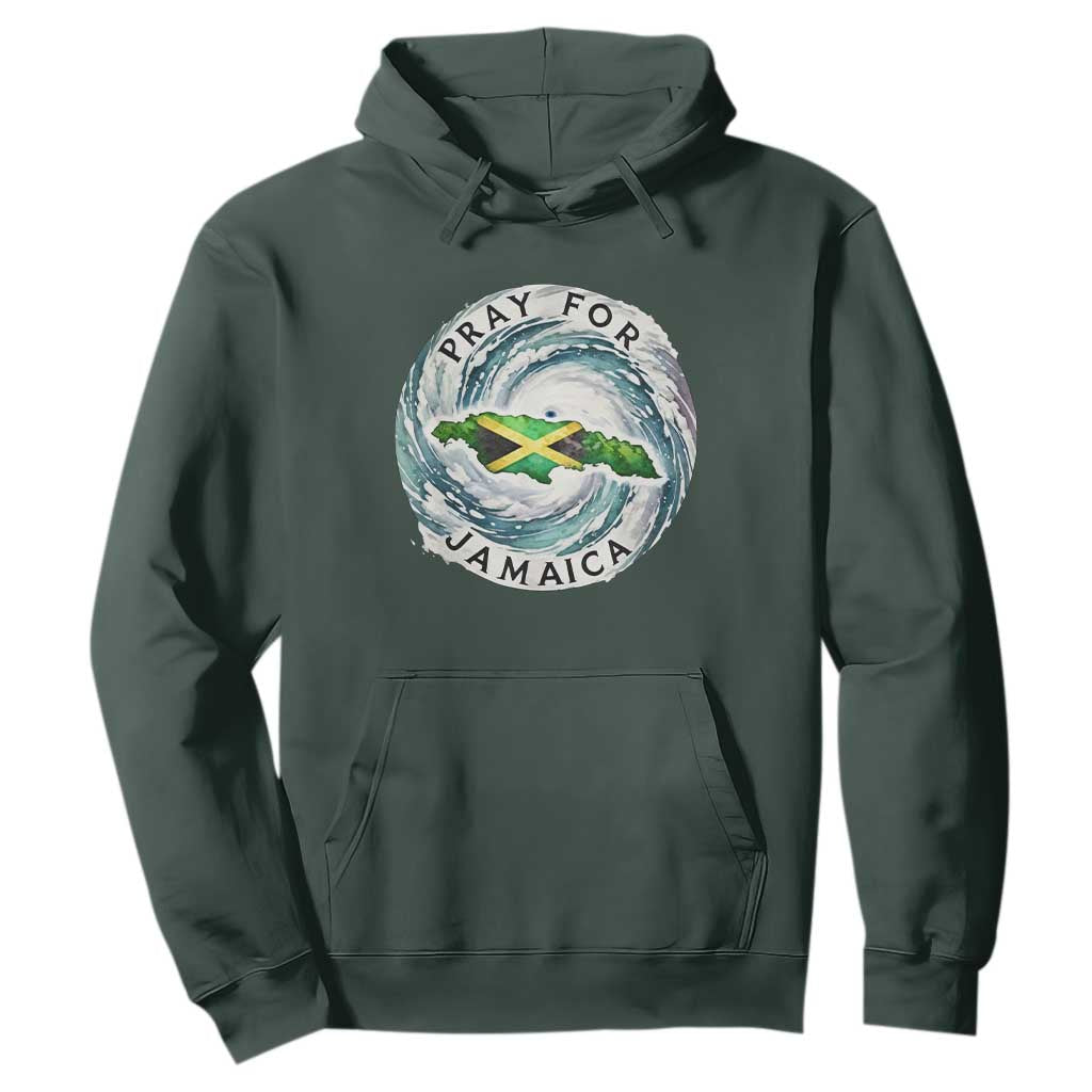 Pray For Jamaica Hurricane Support Hoodie Strong Island Map and Storm Graphic TS02 Dark Forest Green Print Your Wear