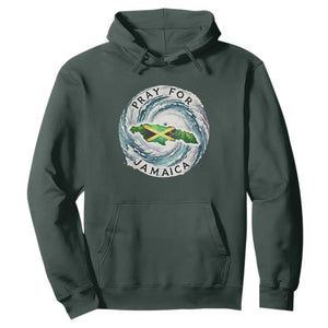 Pray For Jamaica Hurricane Support Hoodie Strong Island Map and Storm Graphic TS02 Dark Forest Green Print Your Wear