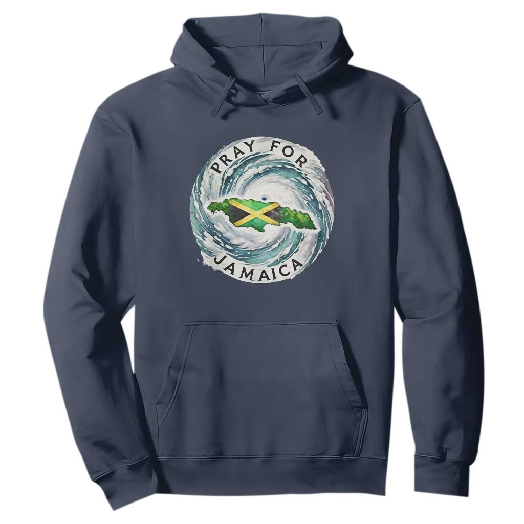 Pray For Jamaica Hurricane Support Hoodie Strong Island Map and Storm Graphic TS02 Navy Print Your Wear