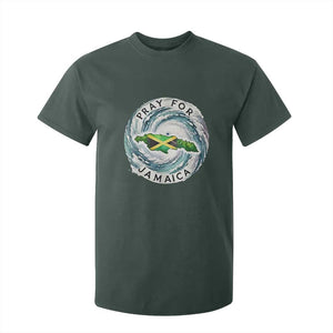 Pray For Jamaica Hurricane Support T Shirt For Kid Strong Island Map and Storm Graphic TS02 Dark Forest Green Print Your Wear