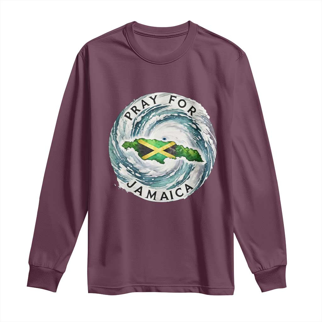 Pray For Jamaica Hurricane Support Long Sleeve Shirt Strong Island Map and Storm Graphic TS02 Maroon Print Your Wear
