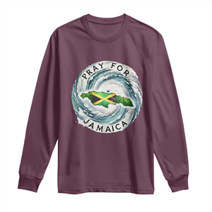 Pray For Jamaica Hurricane Support Long Sleeve Shirt Strong Island Map and Storm Graphic TS02 Maroon Print Your Wear