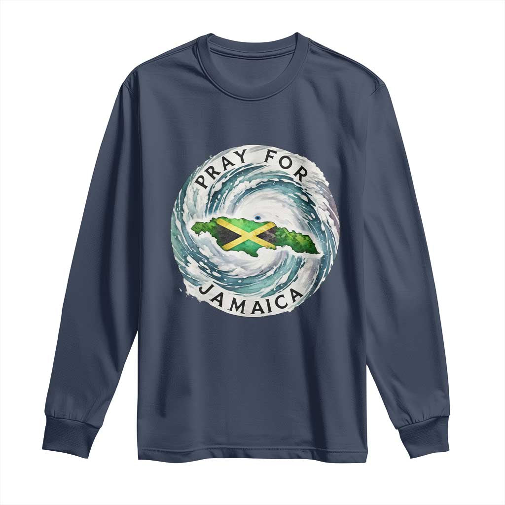 Pray For Jamaica Hurricane Support Long Sleeve Shirt Strong Island Map and Storm Graphic TS02 Navy Print Your Wear