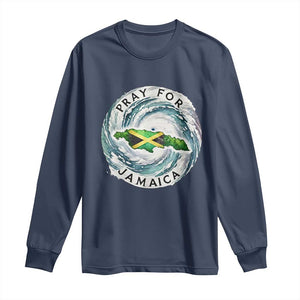 Pray For Jamaica Hurricane Support Long Sleeve Shirt Strong Island Map and Storm Graphic TS02 Navy Print Your Wear