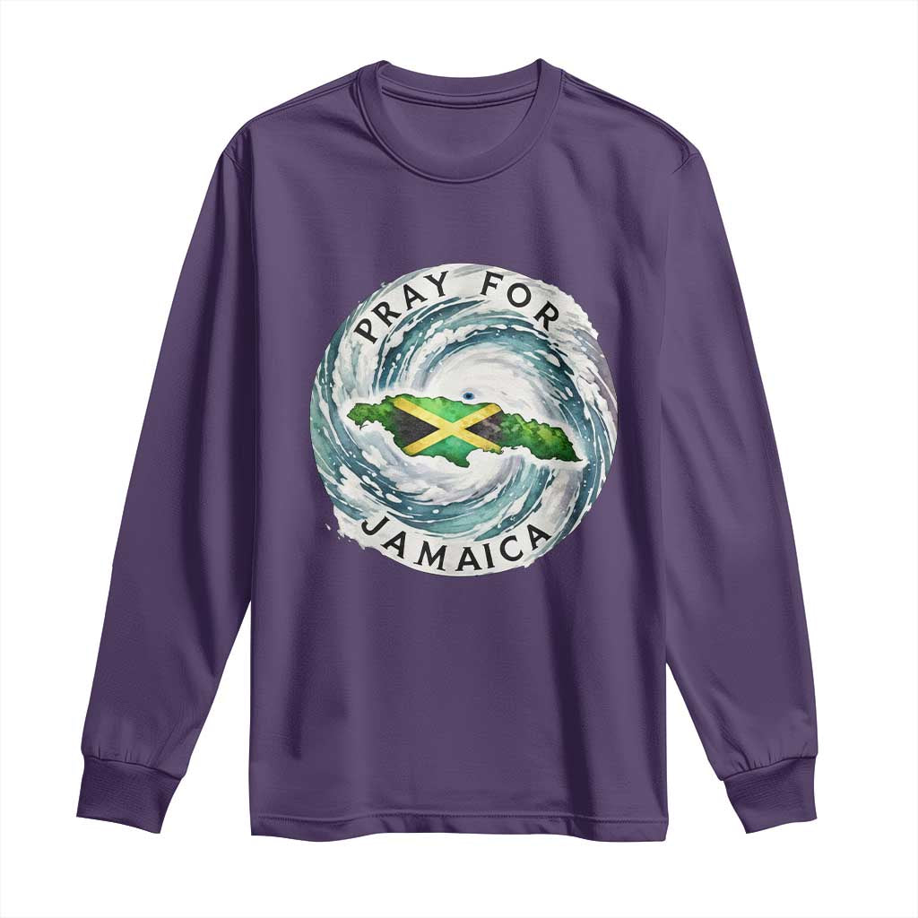 Pray For Jamaica Hurricane Support Long Sleeve Shirt Strong Island Map and Storm Graphic TS02 Purple Print Your Wear