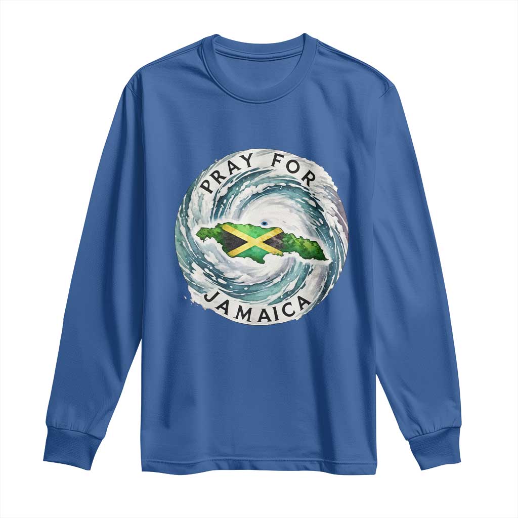 Pray For Jamaica Hurricane Support Long Sleeve Shirt Strong Island Map and Storm Graphic TS02 Royal Blue Print Your Wear