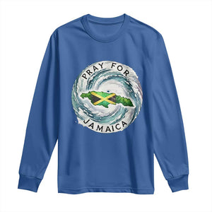Pray For Jamaica Hurricane Support Long Sleeve Shirt Strong Island Map and Storm Graphic TS02 Royal Blue Print Your Wear