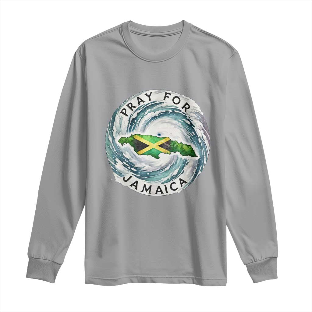Pray For Jamaica Hurricane Support Long Sleeve Shirt Strong Island Map and Storm Graphic TS02 Sport Gray Print Your Wear