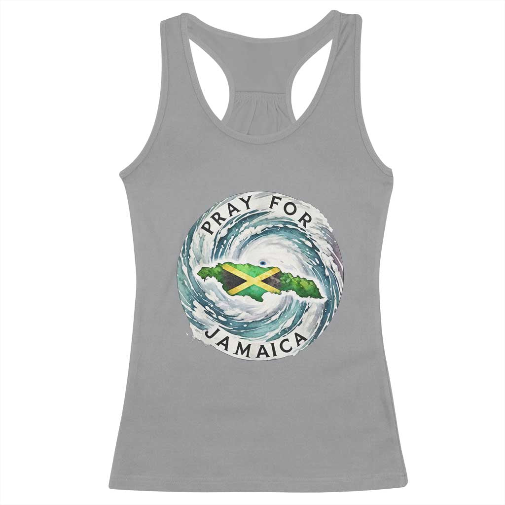 Pray For Jamaica Hurricane Support Racerback Tank Top Strong Island Map and Storm Graphic TS02 Sport Gray Print Your Wear
