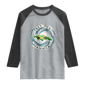 Pray For Jamaica Hurricane Support Raglan Shirt Strong Island Map and Storm Graphic TS02 Heather Gray Heather Charcoal Print Your Wear