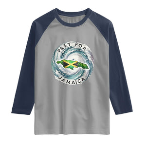 Pray For Jamaica Hurricane Support Raglan Shirt Strong Island Map and Storm Graphic TS02 Sport Gray Navy Print Your Wear