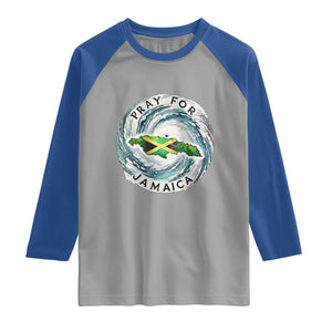 Pray For Jamaica Hurricane Support Raglan Shirt Strong Island Map and Storm Graphic TS02 Sport Gray Royal Print Your Wear