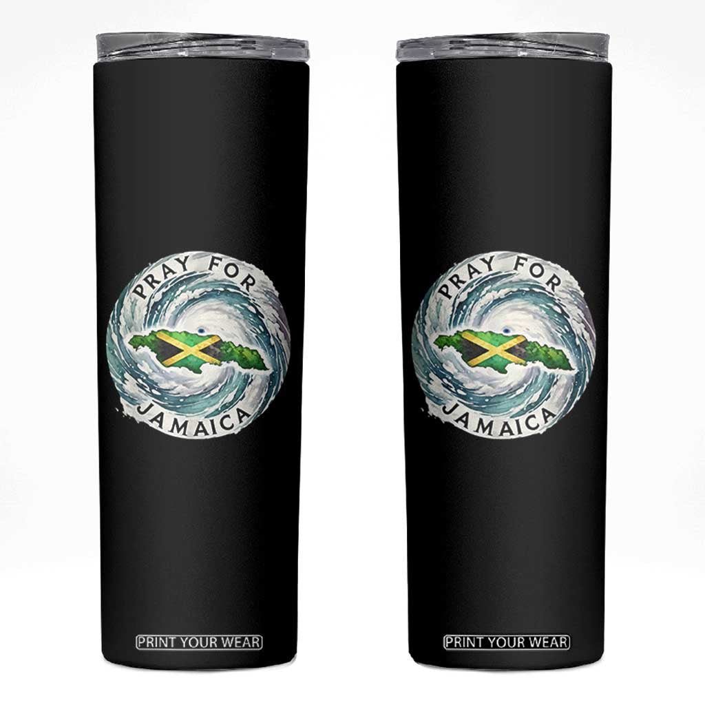 Pray For Jamaica Hurricane Support Skinny Tumbler Strong Island Map and Storm Graphic TS02 Black Print Your Wear