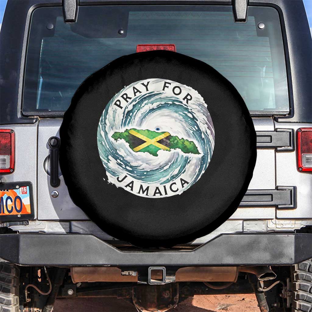 Pray For Jamaica Hurricane Support Spare Tire Cover Strong Island Map and Storm Graphic TS02 No hole Black Print Your Wear
