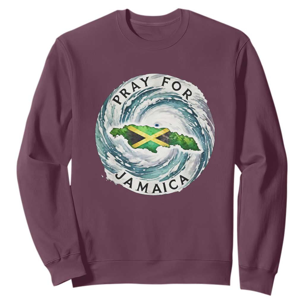 Pray For Jamaica Hurricane Support Sweatshirt Strong Island Map and Storm Graphic TS02 Maroon Print Your Wear