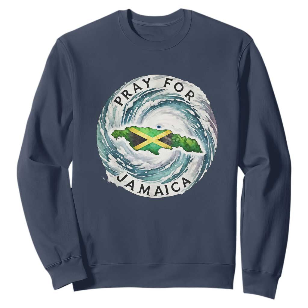 Pray For Jamaica Hurricane Support Sweatshirt Strong Island Map and Storm Graphic TS02 Navy Print Your Wear