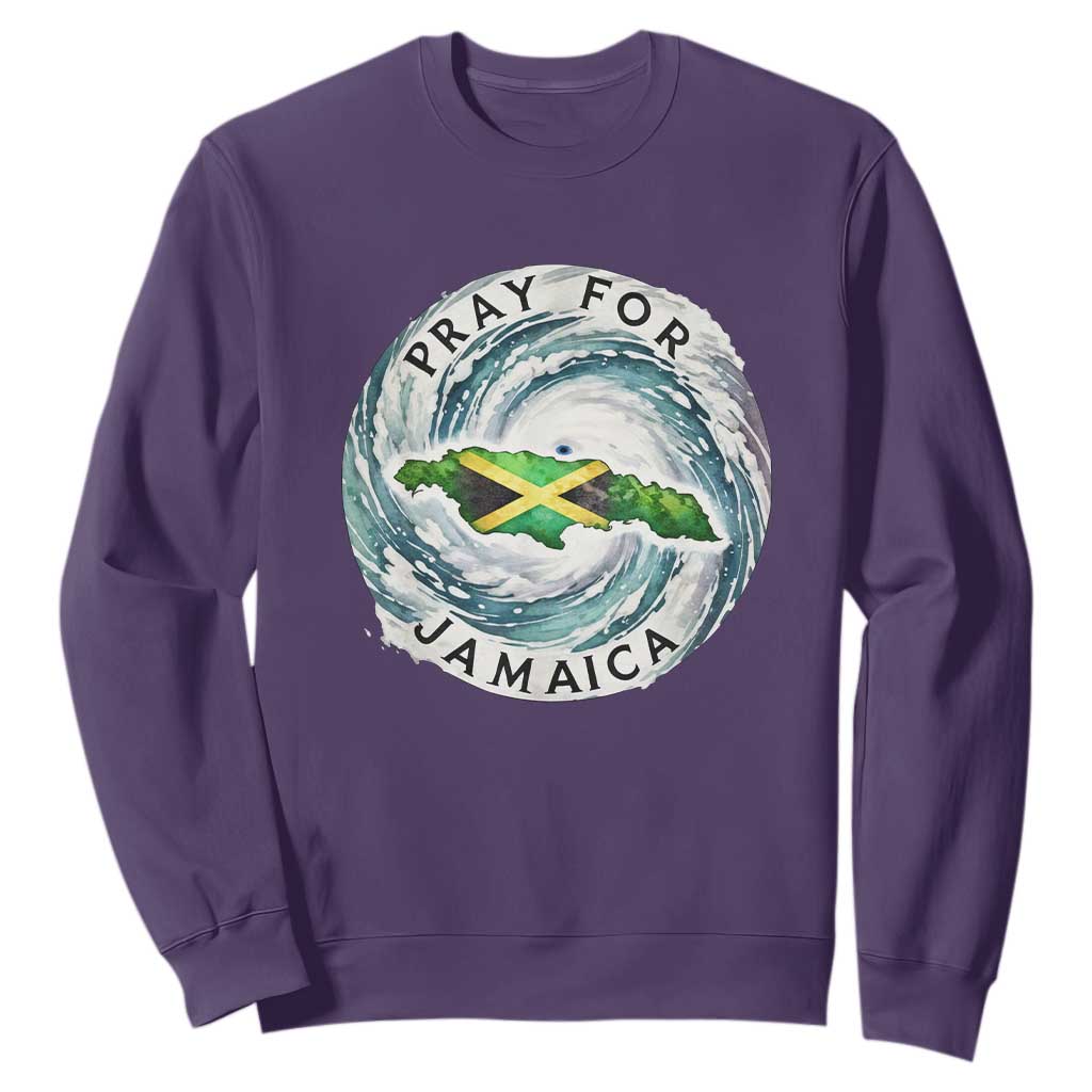 Pray For Jamaica Hurricane Support Sweatshirt Strong Island Map and Storm Graphic TS02 Purple Print Your Wear