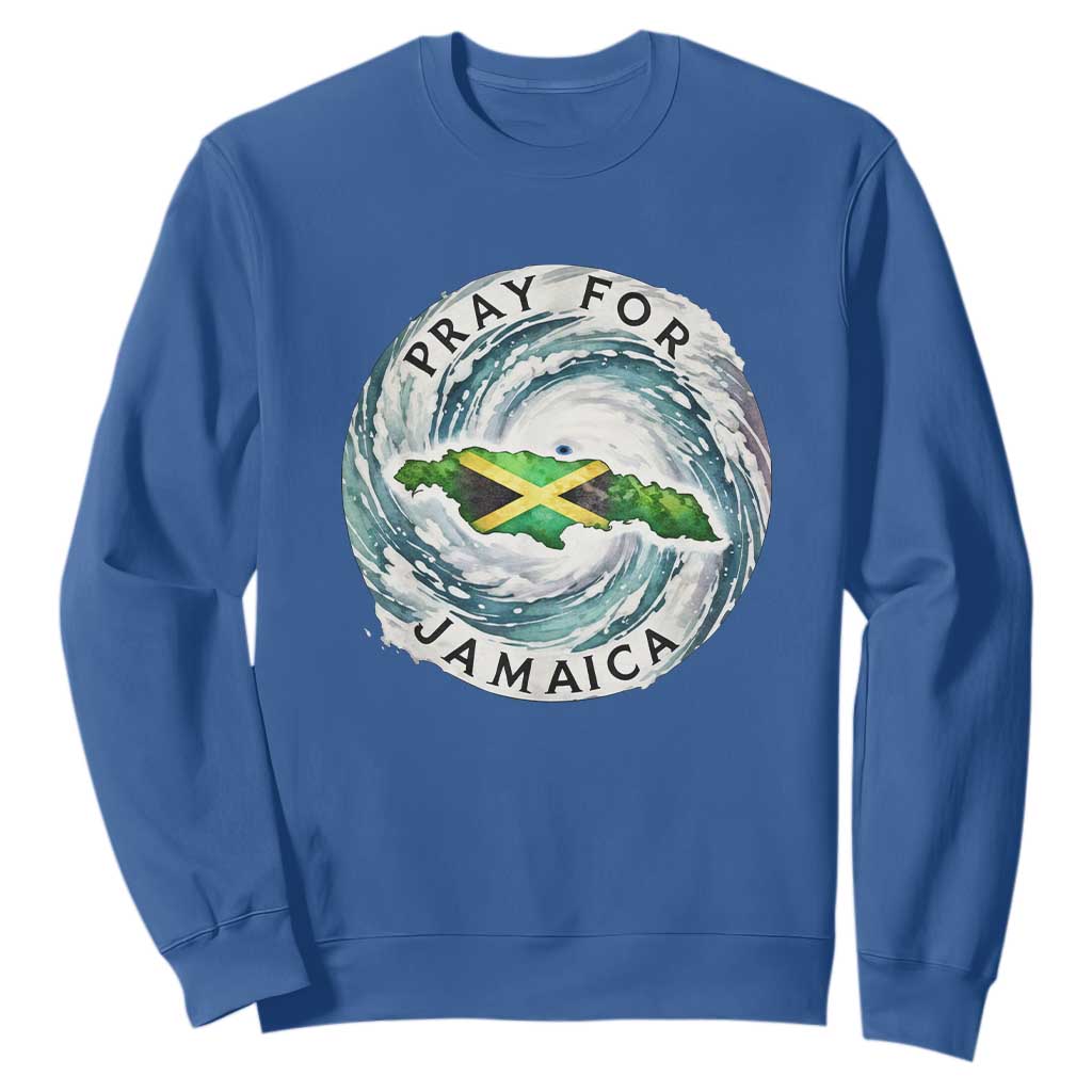 Pray For Jamaica Hurricane Support Sweatshirt Strong Island Map and Storm Graphic TS02 Royal Blue Print Your Wear