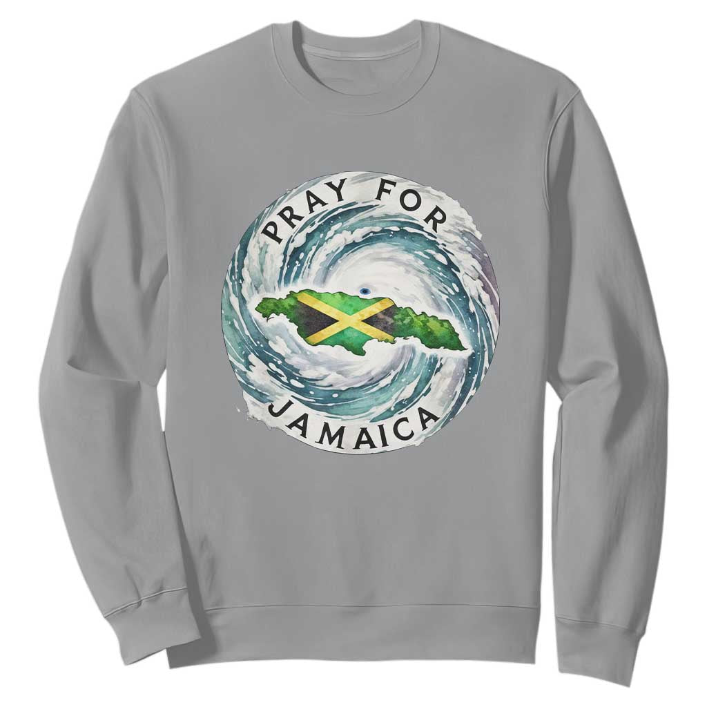 Pray For Jamaica Hurricane Support Sweatshirt Strong Island Map and Storm Graphic TS02 Sport Gray Print Your Wear