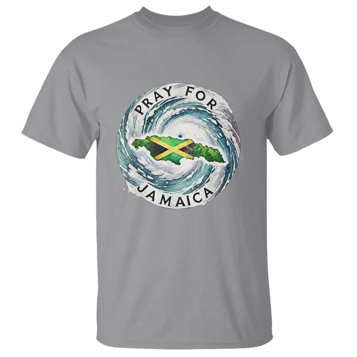 Pray For Jamaica Hurricane Support T Shirt Strong Island Map and Storm Graphic TS02 Sport Gray Print Your Wear