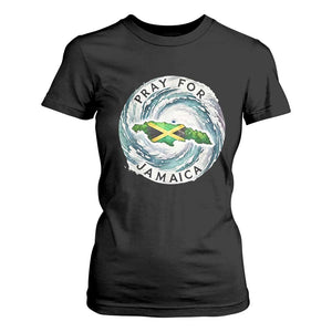 Pray For Jamaica Hurricane Support T Shirt For Women Strong Island Map and Storm Graphic TS02 Black Print Your Wear