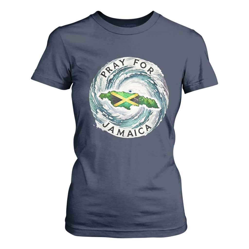 Pray For Jamaica Hurricane Support T Shirt For Women Strong Island Map and Storm Graphic TS02 Navy Print Your Wear