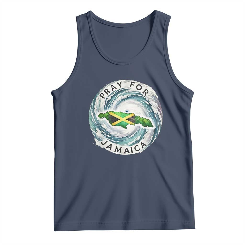 Pray For Jamaica Hurricane Support Tank Top Strong Island Map and Storm Graphic TS02 Navy Print Your Wear