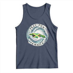 Pray For Jamaica Hurricane Support Tank Top Strong Island Map and Storm Graphic TS02 Navy Print Your Wear