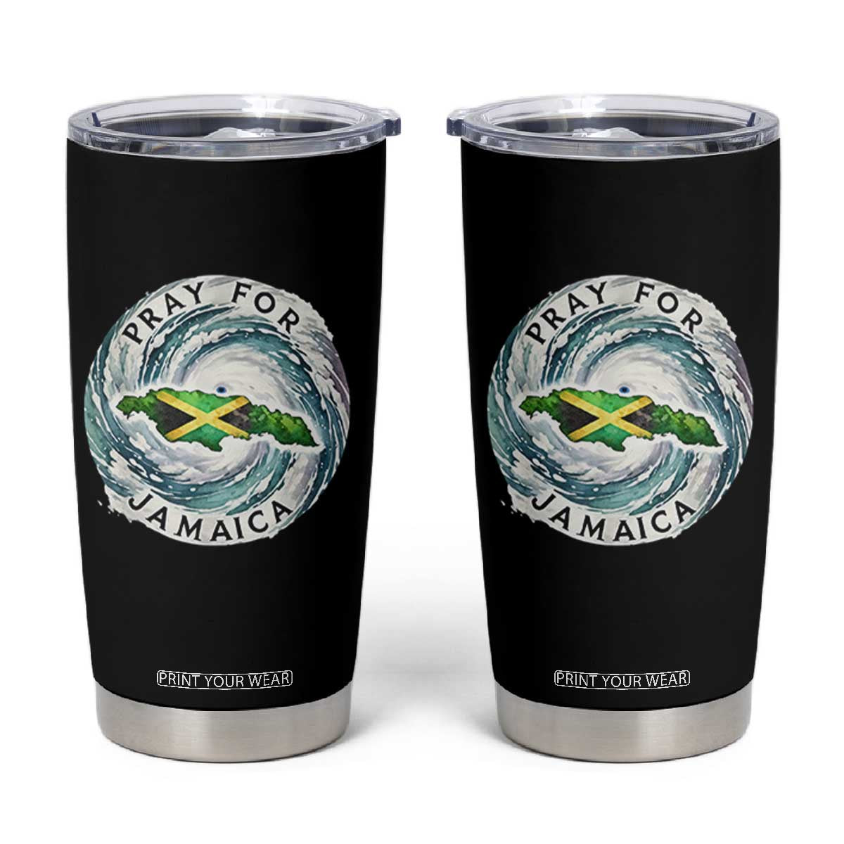 Pray For Jamaica Hurricane Support Tumbler Cup Strong Island Map and Storm Graphic TS02 Black Print Your Wear
