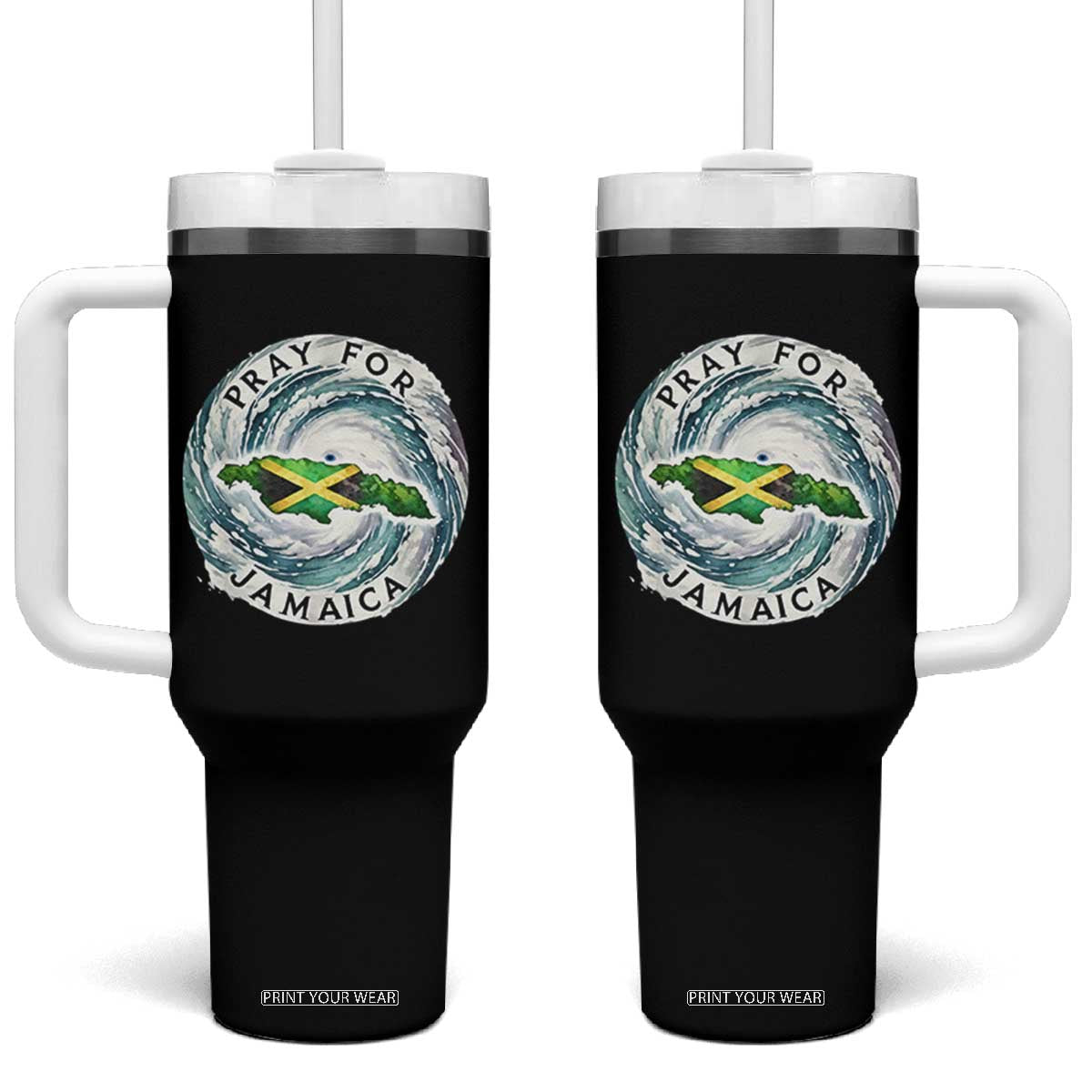 Pray For Jamaica Hurricane Support Tumbler With Handle Strong Island Map and Storm Graphic TS02 One Size: 40 oz Black Print Your Wear