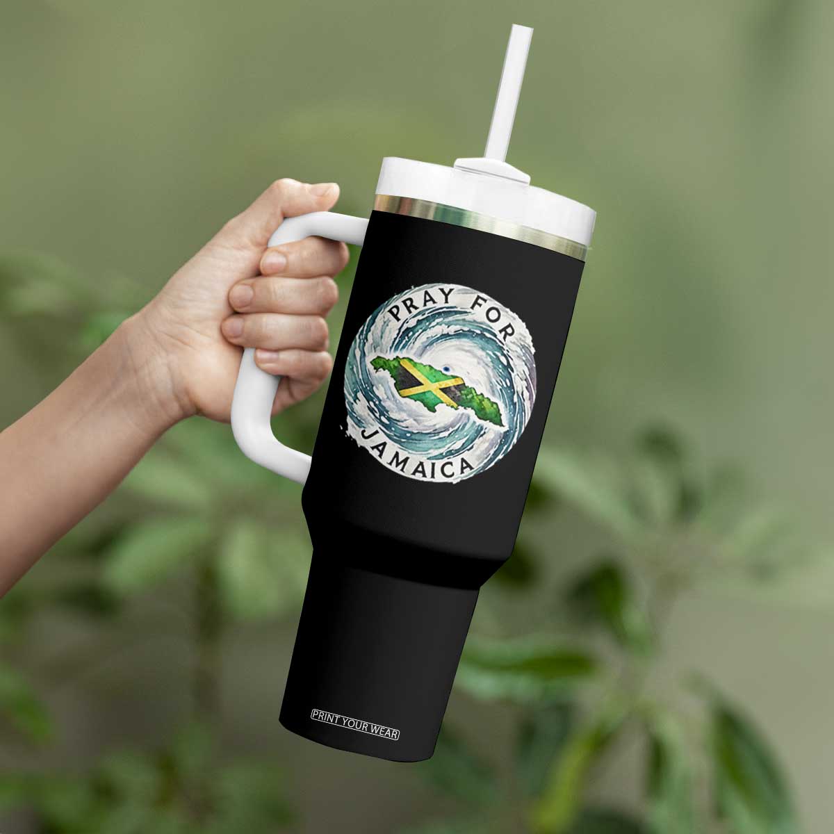 Pray For Jamaica Hurricane Support Tumbler With Handle Strong Island Map and Storm Graphic TS02 Print Your Wear
