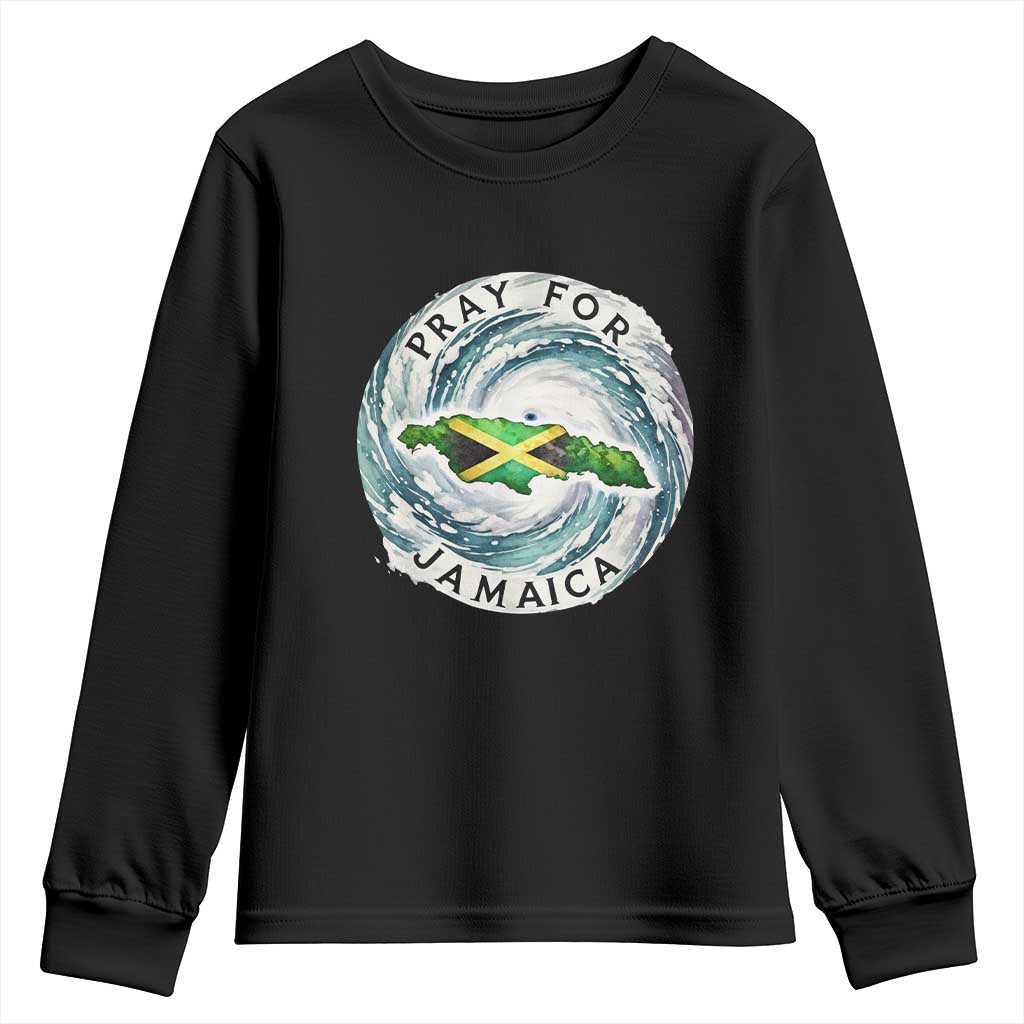 Pray For Jamaica Hurricane Support Youth Sweatshirt Strong Island Map and Storm Graphic TS02 Black Print Your Wear