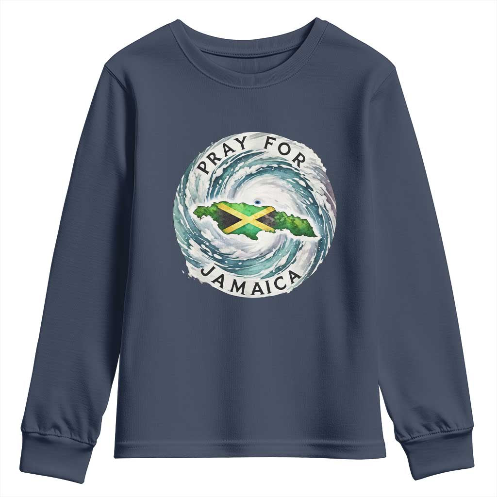 Pray For Jamaica Hurricane Support Youth Sweatshirt Strong Island Map and Storm Graphic TS02 Navy Print Your Wear
