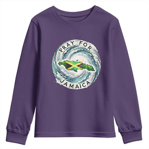 Pray For Jamaica Hurricane Support Youth Sweatshirt Strong Island Map and Storm Graphic TS02 Purple Print Your Wear