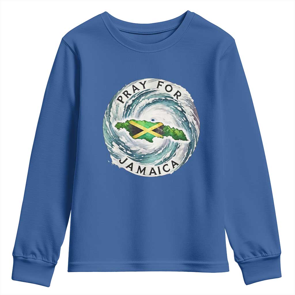 Pray For Jamaica Hurricane Support Youth Sweatshirt Strong Island Map and Storm Graphic TS02 Royal Blue Print Your Wear