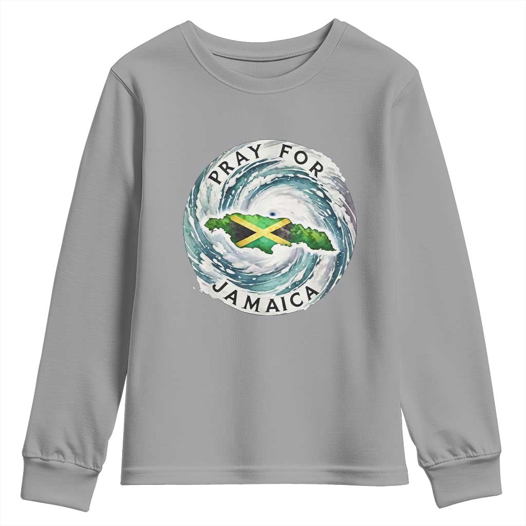 Pray For Jamaica Hurricane Support Youth Sweatshirt Strong Island Map and Storm Graphic TS02 Sport Gray Print Your Wear