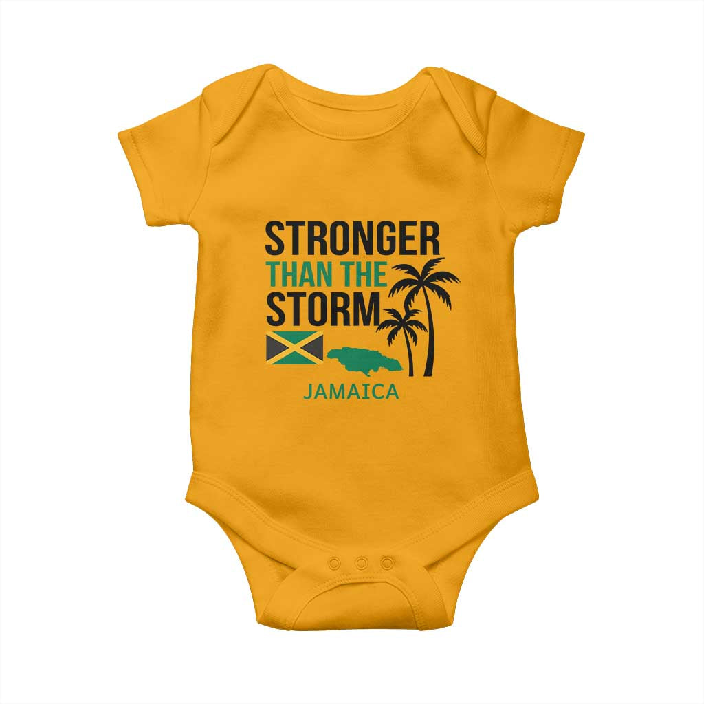 Stronger Than The Storm Jamaica Baby Onesie Resilience and Hope Hurricane Awareness TS02 Gold Print Your Wear