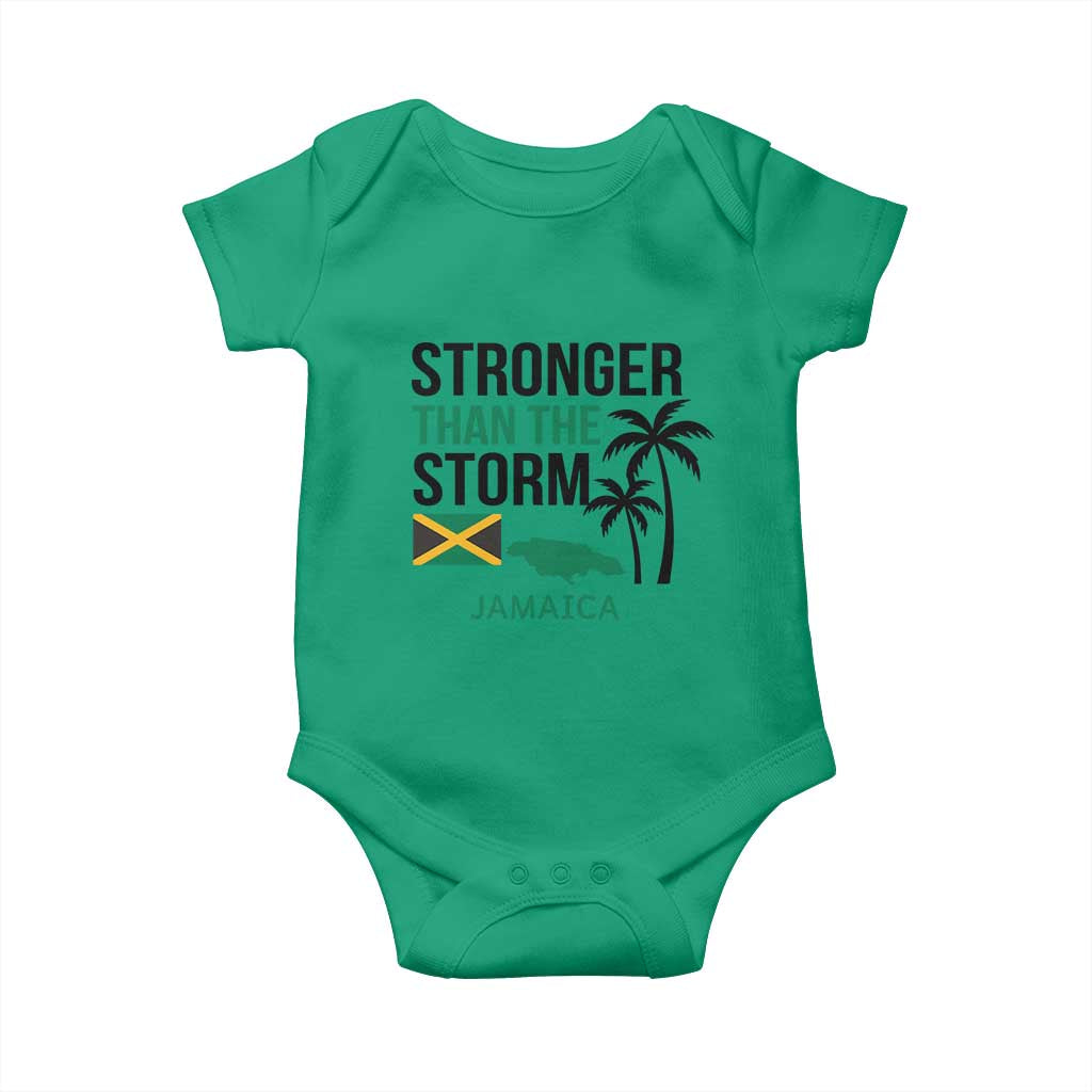Stronger Than The Storm Jamaica Baby Onesie Resilience and Hope Hurricane Awareness TS02 Irish Green Print Your Wear