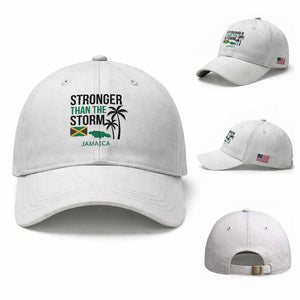 Stronger Than The Storm Jamaica Baseball Cap Resilience and Hope Hurricane Awareness TS02 Baseball Cap Universal Fit White Print Your Wear