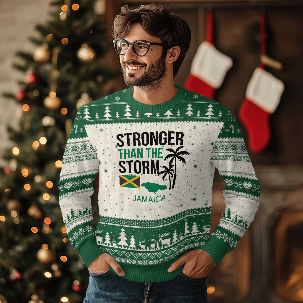 Stronger Than The Storm Jamaica Ugly Christmas Sweater Resilience and Hope Hurricane Awareness TS02 Beige Green Print Your Wear