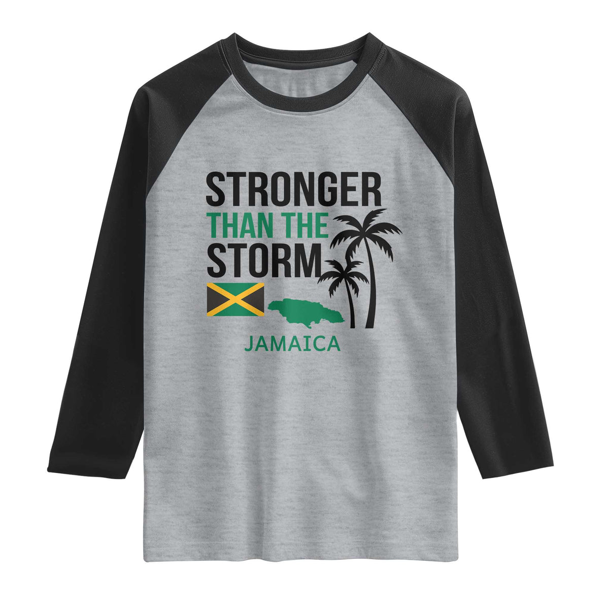 Stronger Than The Storm Jamaica Raglan Shirt Resilience and Hope Hurricane Awareness TS02 Heather Gray Black Print Your Wear